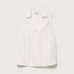 Top sans manches col tailleur ecru femme