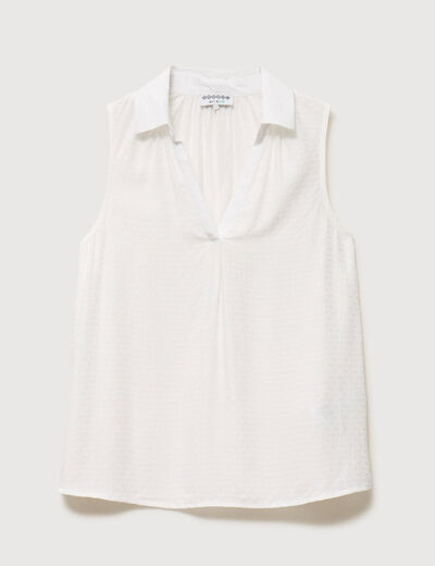 Top sans manches col tailleur ecru femme