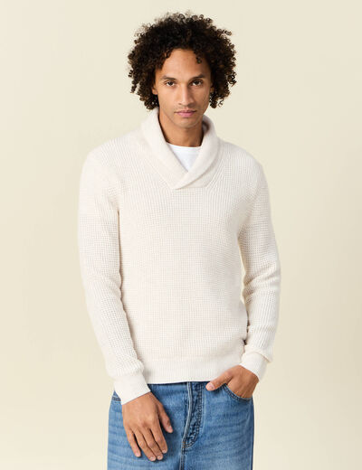 Pull manches longues col ch&acirc;le ecru homme
