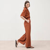 Pantalon large taille haute fluide marron femme