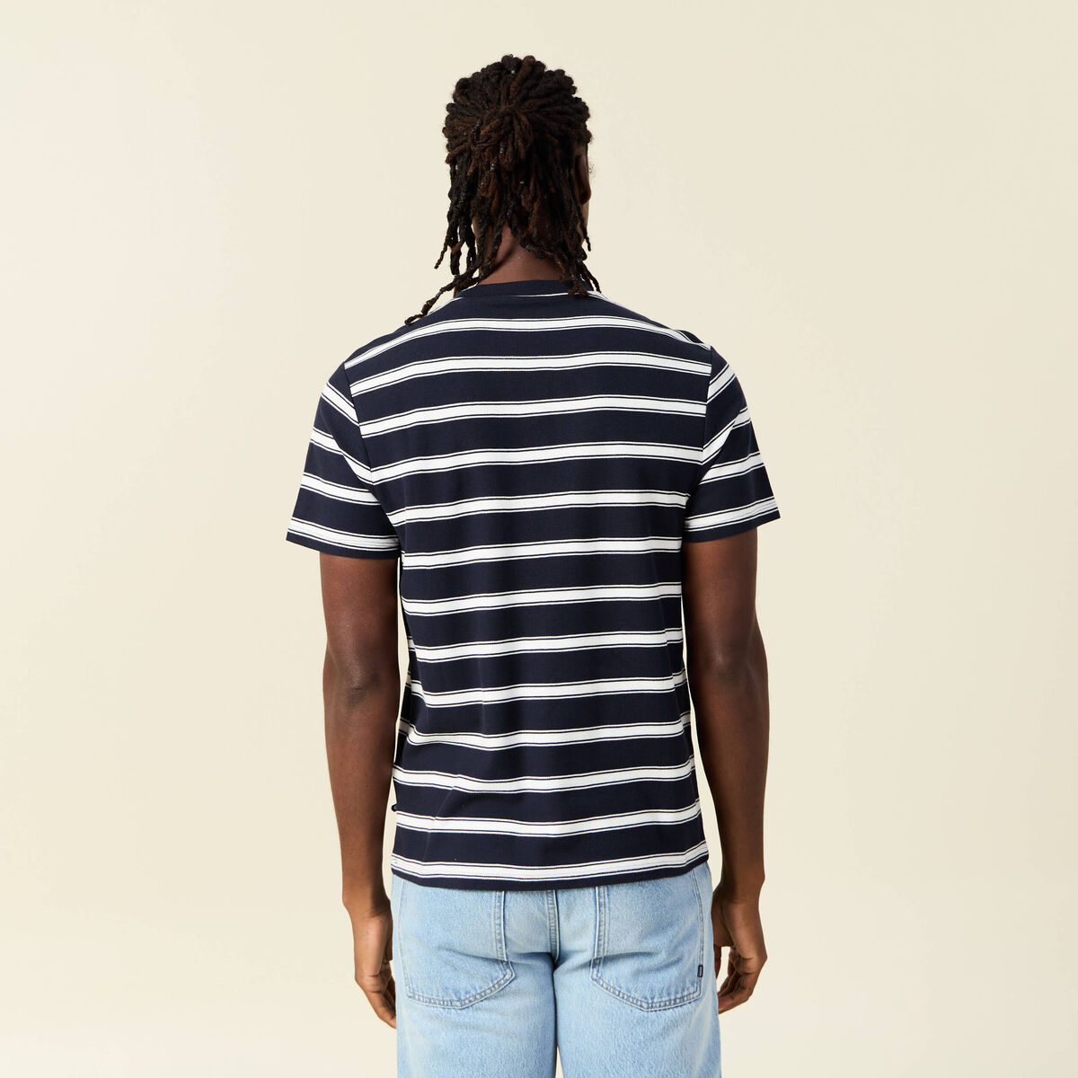 T-shirt ray&eacute; col rond manches courtes ecru homme