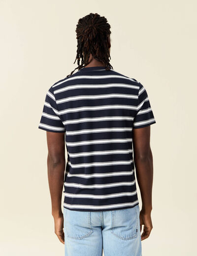 T-shirt ray&eacute; col rond manches courtes ecru homme