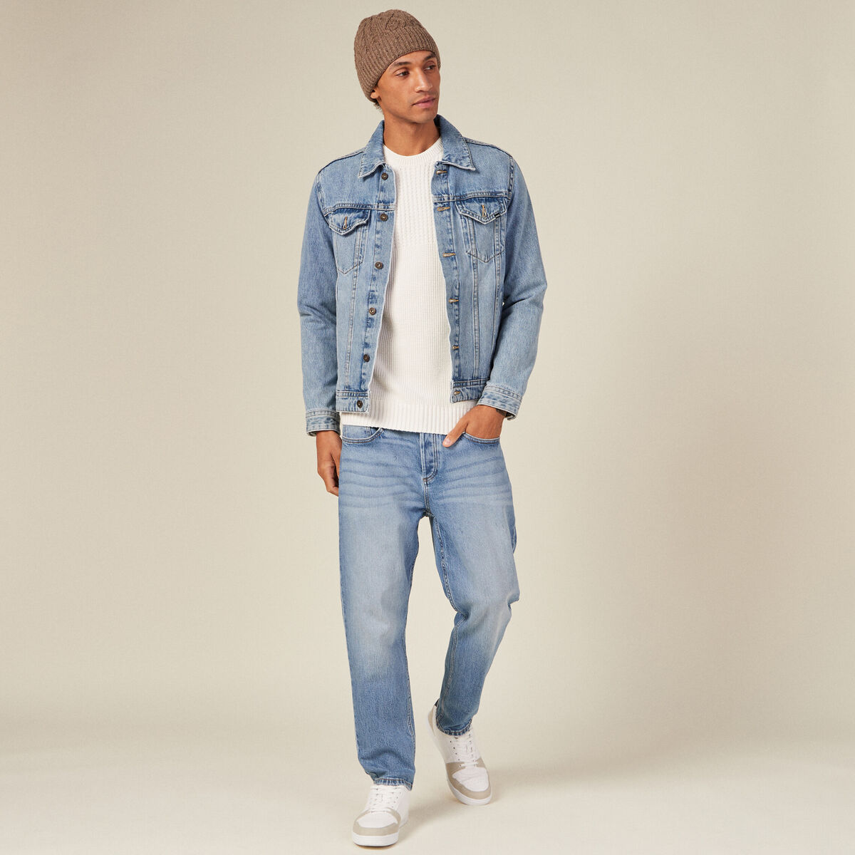 Pull manches longues fabriqué en France ecru homme