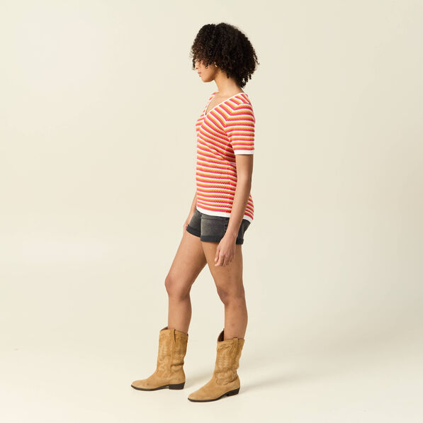 Pull manches courtes marron cognac femme