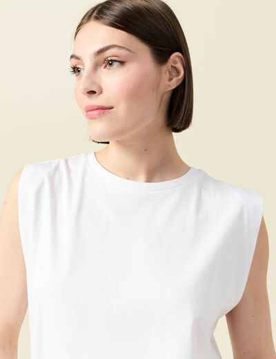 T-shirt col rond sans manches en coton blanc femme