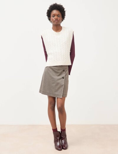 Pull droit cropped sans manches creme femme