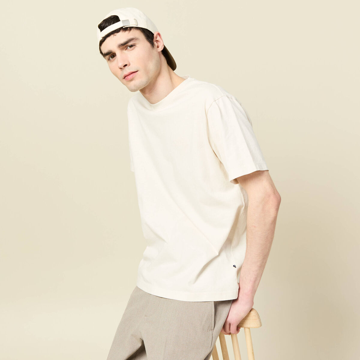 T-shirt ample en coton manches courtes ecru homme