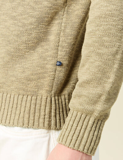Pull col rond manches longues en coton beige fonce homme