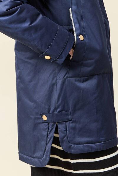 Parka droite à capuche bleu marine femme