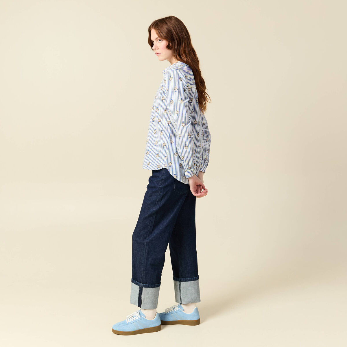 Chemise manches longues bleu ciel femme