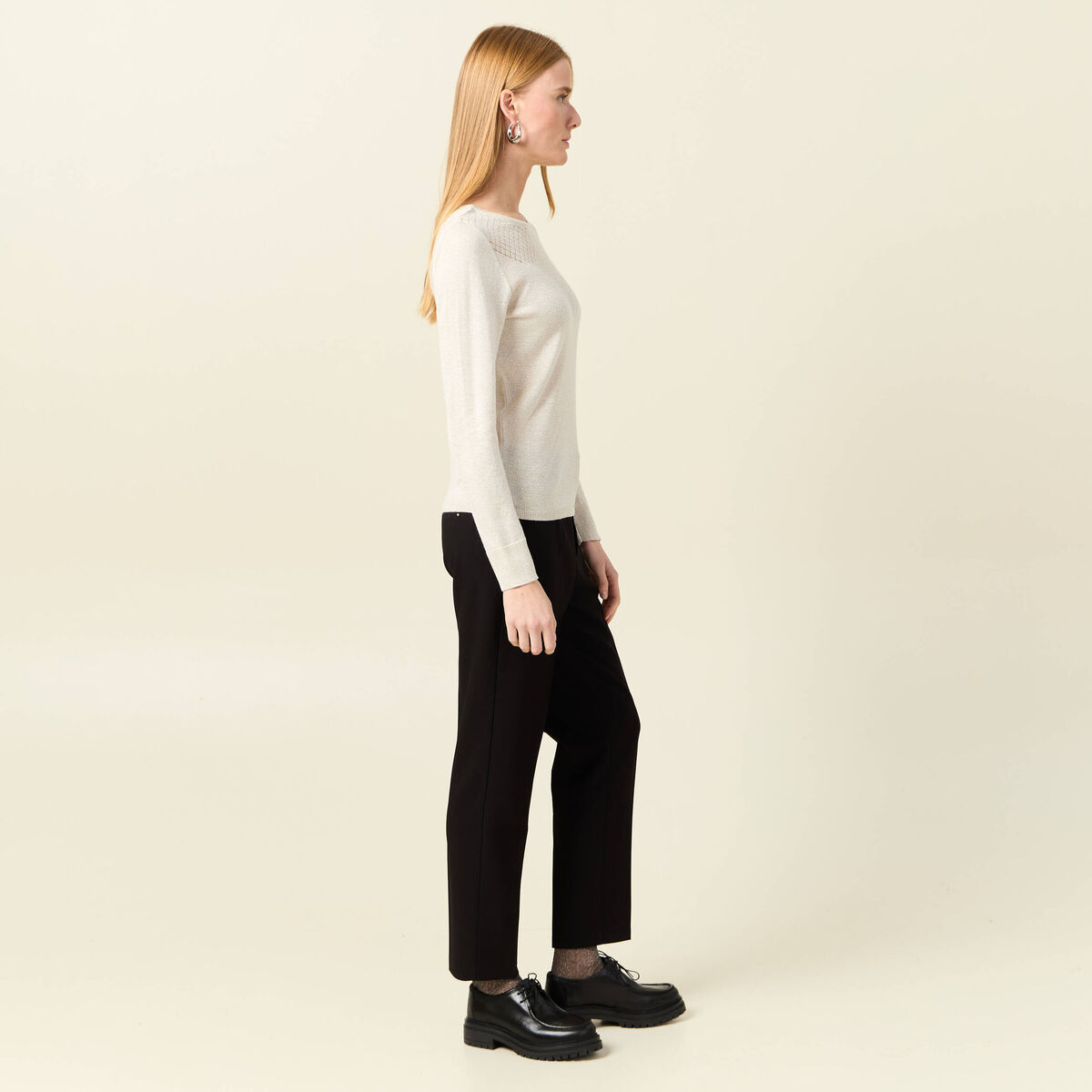 Pull manches longues ajouré creme femme