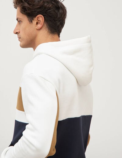 Sweat &agrave; capuche manches longues ecru homme