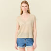 Pull manches courtes ajouré creme femme