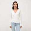 T-shirt cintr&eacute; manches longues ecru femme