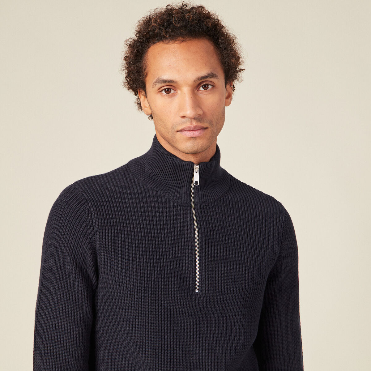 Pull manches longues bleu marine homme