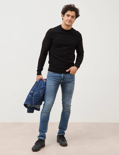Pull manches longues col rond noir homme
