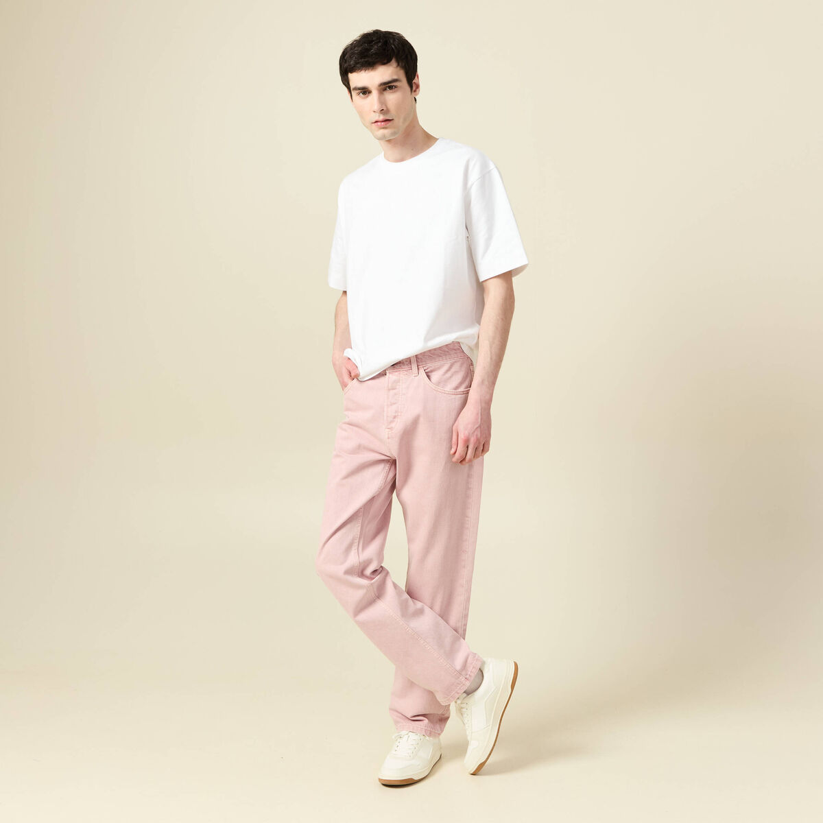 Jeans straight longueur 32 en coton rose homme