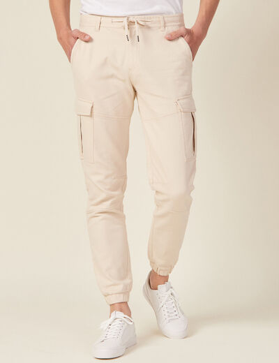 Pantalon cargo taille à cordon beige homme
