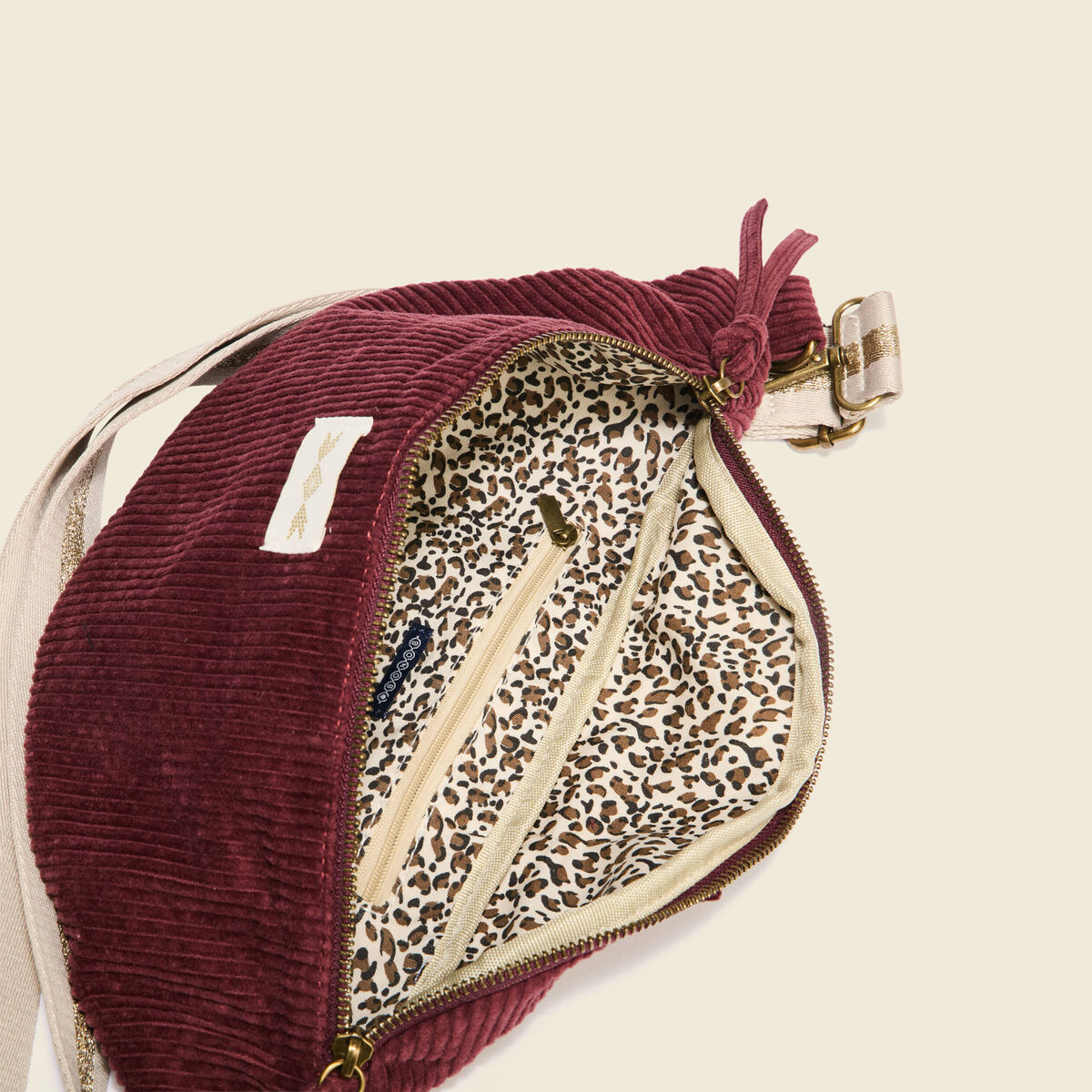 Sac banane velours c&ocirc;tel&eacute; prune femme