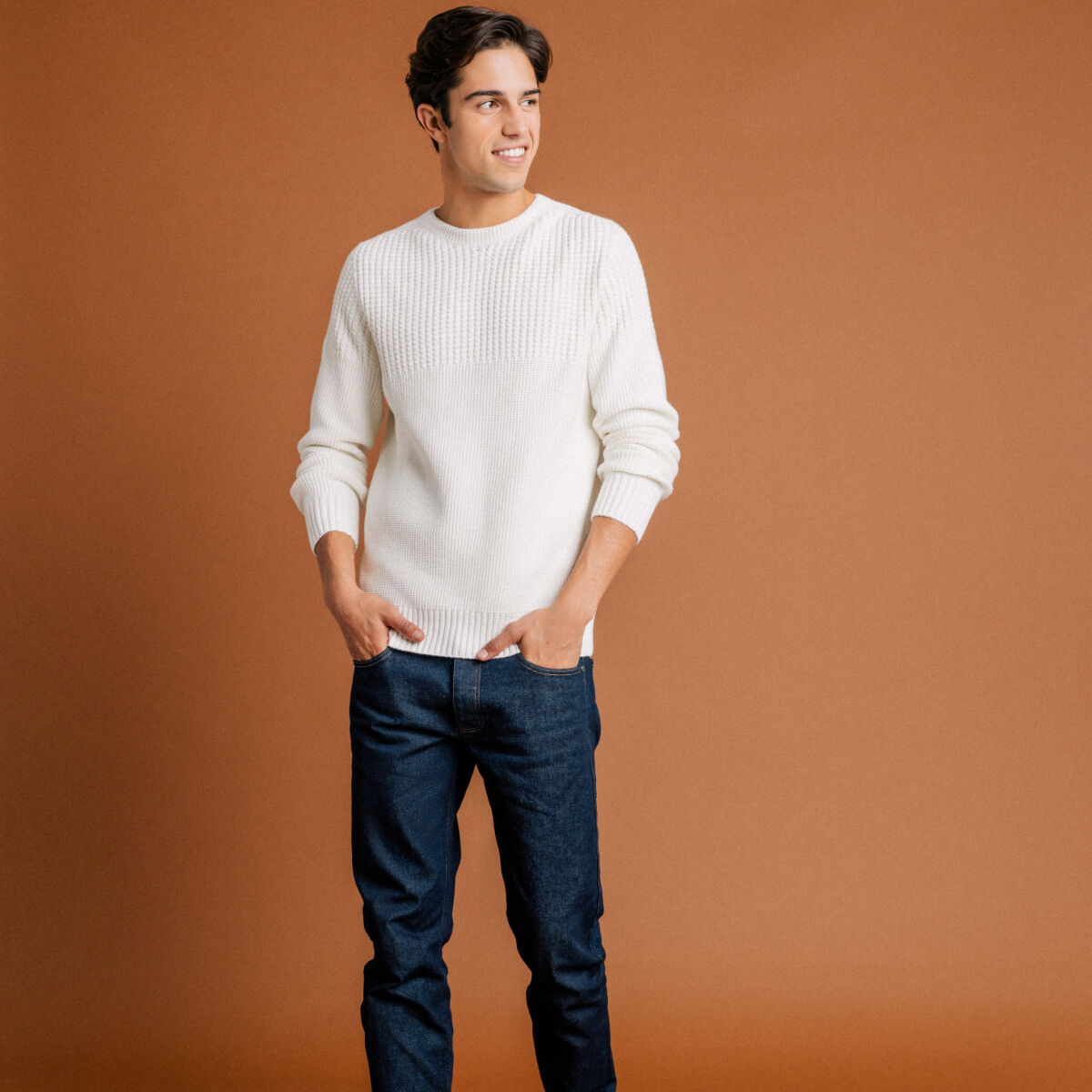 Pull manches longues fabriqué en France ecru homme