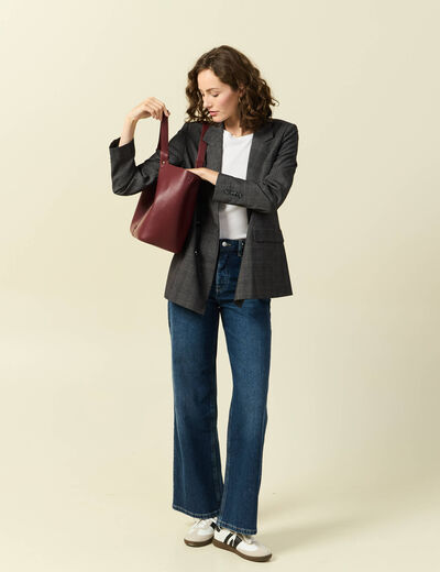 Veste oversize manches longues doubl&eacute;e gris fonc&eacute; femme