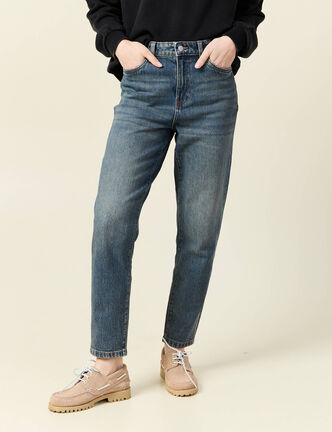 Jeans mom 7/8&egrave;me bleu gris femme