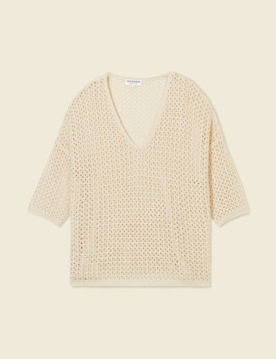 Pull col en V éco-responsable creme femme