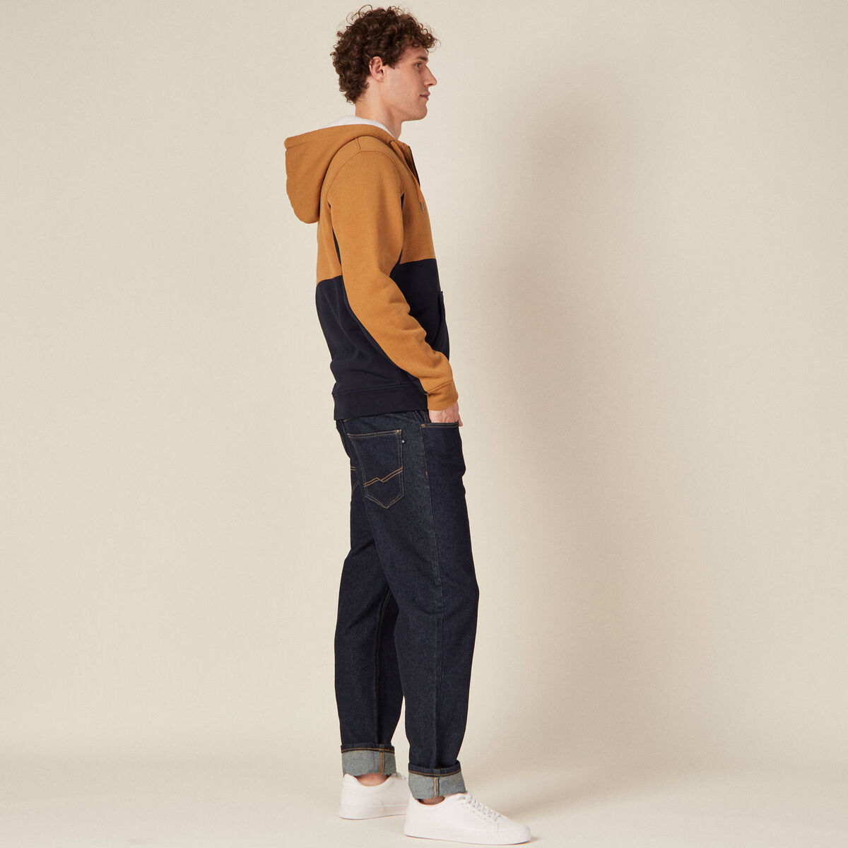 Gilet zippé doublé à capuche camel homme