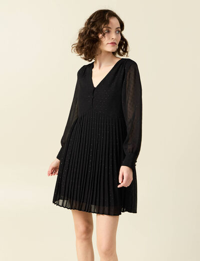 Robe évasée plissée noir femme