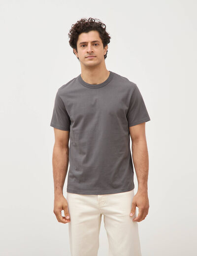 T-shirt en coton manches courtes gris fonc&eacute; homme