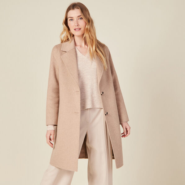 Manteau droit long boutonné marron clair femme