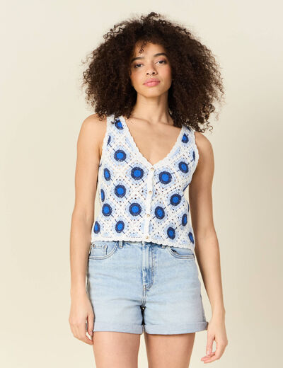 Débardeur en crochet bleu femme