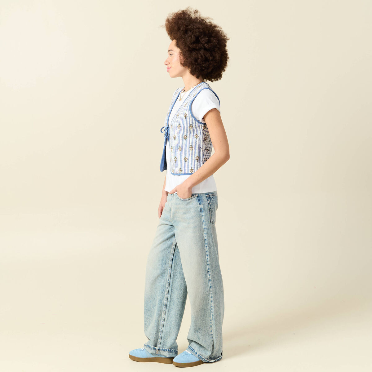 Gilet r&eacute;versible droit sans manches bleu ciel femme