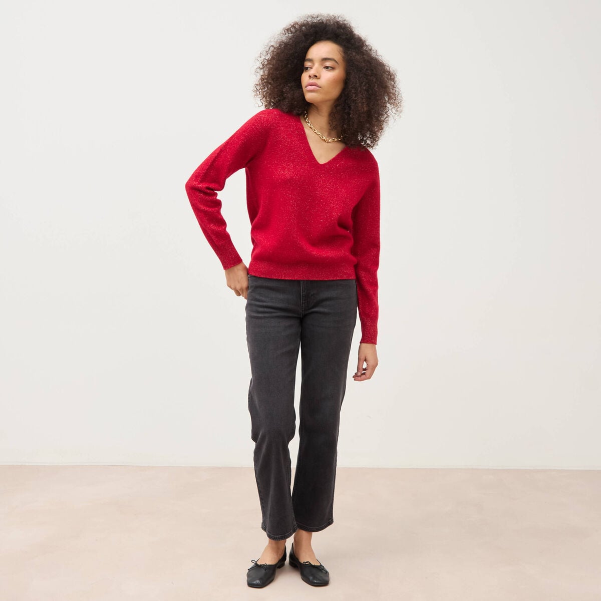 Jeans straight 7/8&egrave;me taille haute denim noir femme