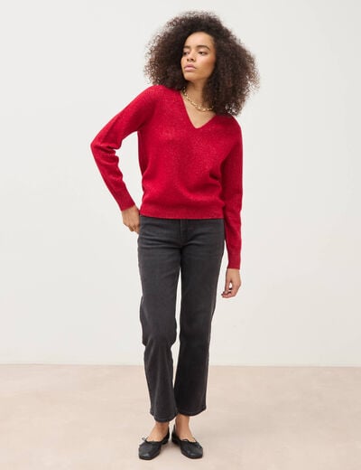 Jeans straight 7/8&egrave;me taille haute denim noir femme