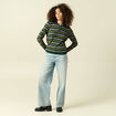 Pull col polo manches longues vert fonc&eacute; femme