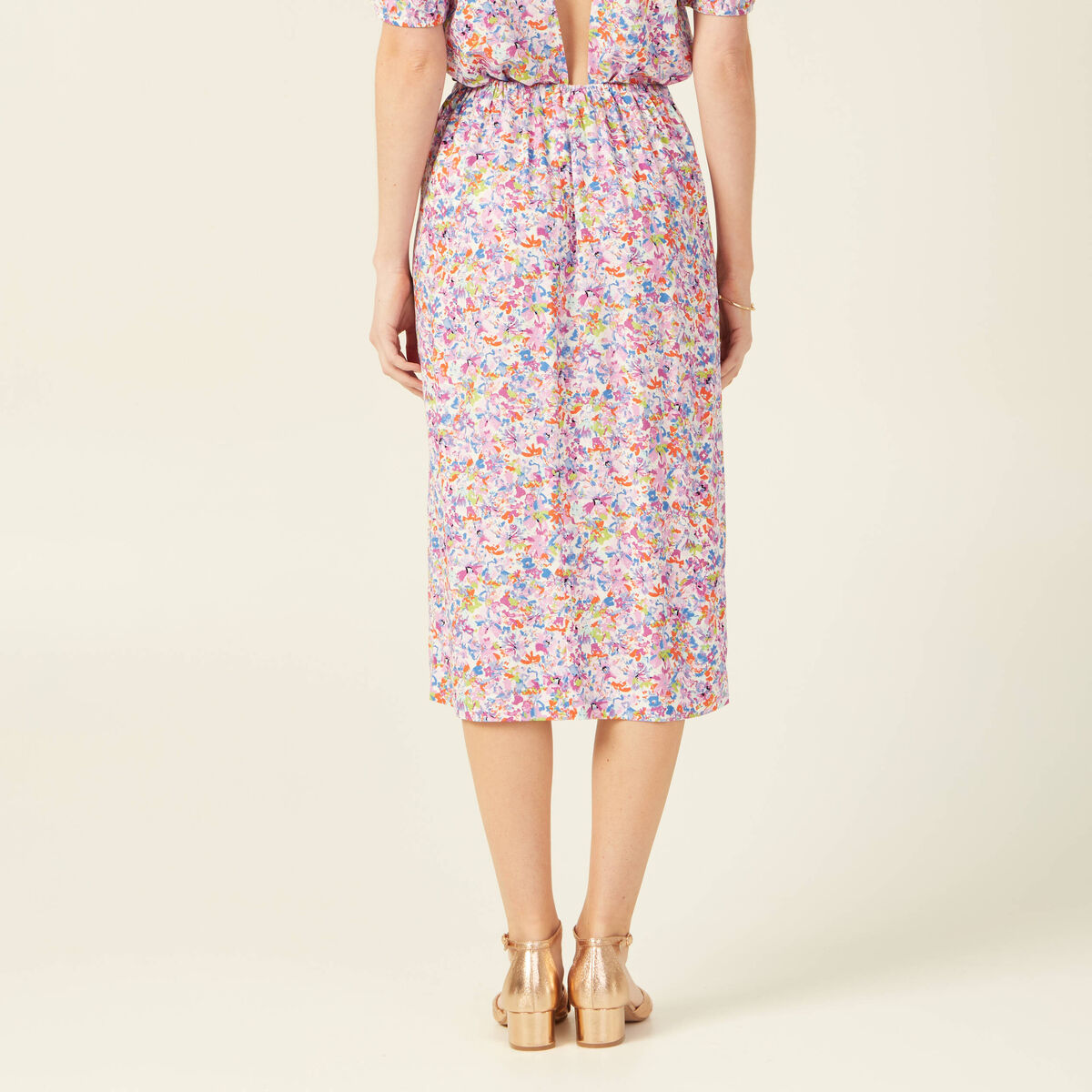 Jupe midi fourreau rose femme