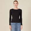 T-shirt cintr&eacute; manches longues col rond noir femme