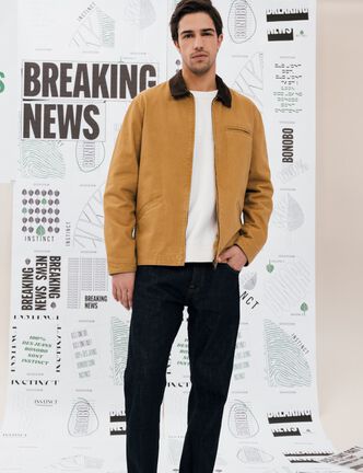Veste zippée col velours camel homme