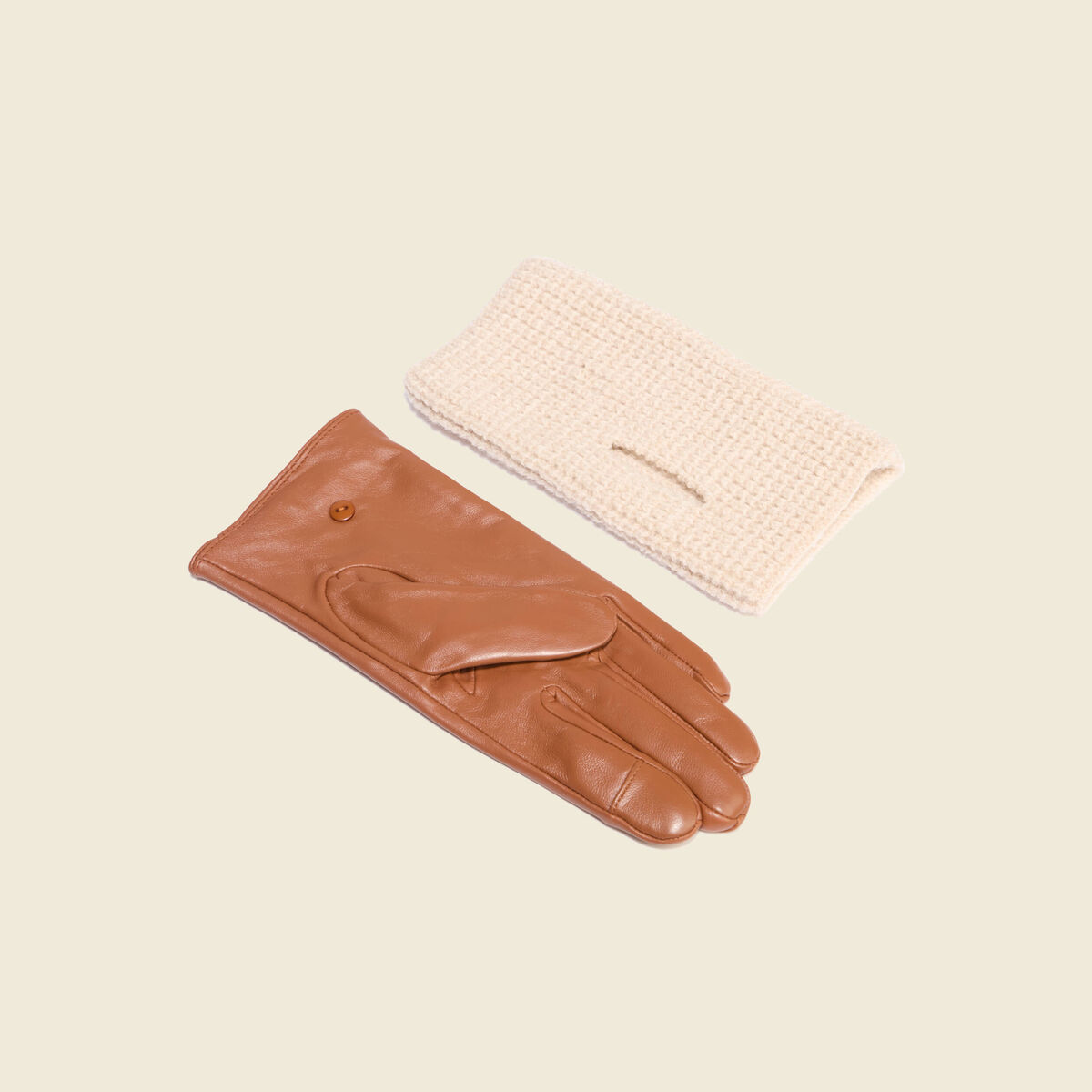 Gants en cuir avec doublure maille marron femme