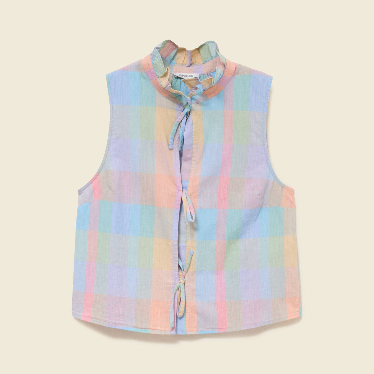 Top sans manches col montant en coton multicolore femme
