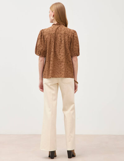 Chemise en coton manches coude marron femme