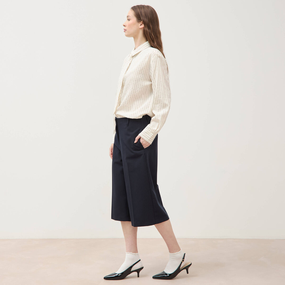 Bermuda large taille haute bleu marine femme