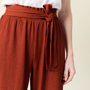 pantalon large fluide noeud marron cognac femme Pantalon large fluide noeud marron cognac femme