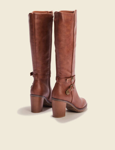 Bottes à talons avec brides marron femme