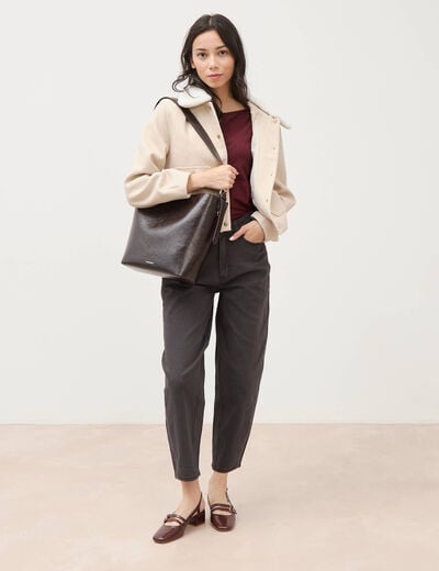 Blouson court oversize col sherpa creme femme