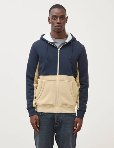 Sweat droit sherpa &agrave; capuche bleu marine homme