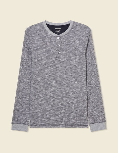 T-shirt en coton manches longues bleu fonc&eacute; homme