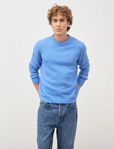 Pull manches longues col rond bleu violet homme