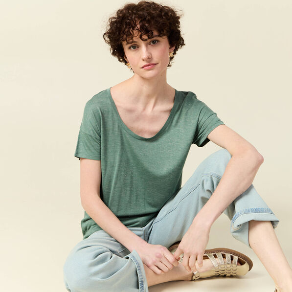 T-shirt manches courtes brillant vert foncé femme